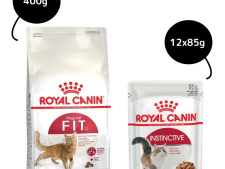 Royal Canin Fit 32 Dry Food and Instinctive Adult Gravy Cat Wet Food Combo Cheap