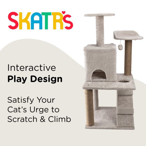 Skatrs Kitty Kastle Multi Level Cat Tree with Condo, Scratching Post, Platform and Ladder Toy (Grey) Online now