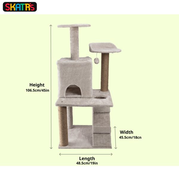 Skatrs Kitty Kastle Multi Level Cat Tree with Condo, Scratching Post, Platform and Ladder Toy (Grey) Online now