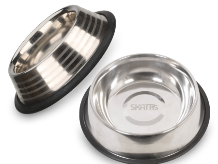 Skatrs Anti Skid Stainless Steel Bowl and Stainless Steel Striped Bowl for Dogs and Cats Combo For Sale