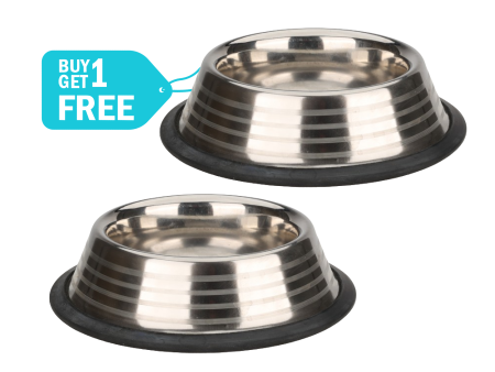 Skatrs Anti Skid Stainless Steel Striped Bowl for Dogs and Cats (Buy 1 Get 1) Sale