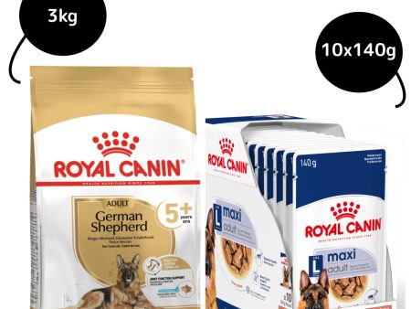 Royal Canin German Shepherd 5+Dry Food and Maxi Adult Dog Wet Food Combo Discount