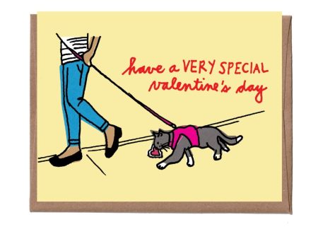 Cat on Leash Valentine s Card Cheap