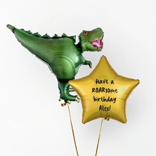 Dinosaur Personalised Foil Duo by Pop Balloons Fashion