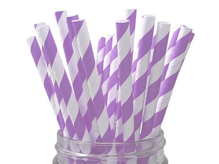 Lavender Stripe Paper Straws - 25 Pkt Online