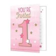 One Little Star Pink 1st Birthday Invitations - 8 Pkt Fashion