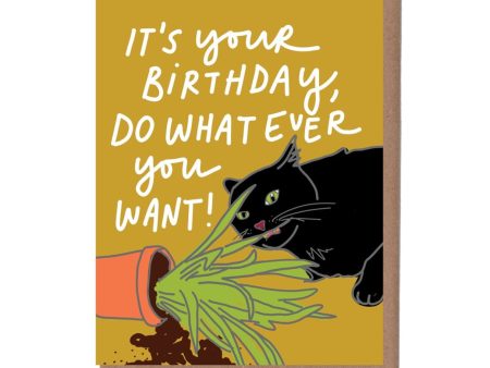 Cat Eating Plants Birthday Card Sale