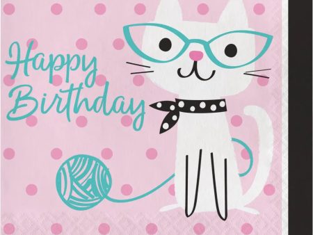 Purrfect Cat Party Happy Birthday Napkins - Lunch 16 Pkt Sale