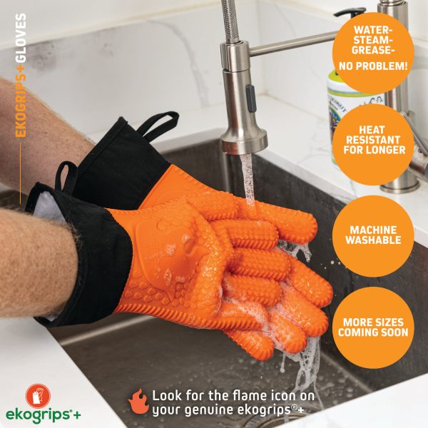 Ekogrips®+ Oven Gloves with Fingers, Comfy Waterproof Heat Resistant Grill Gloves -Long Cuff and Good Dexterity Hot on Sale