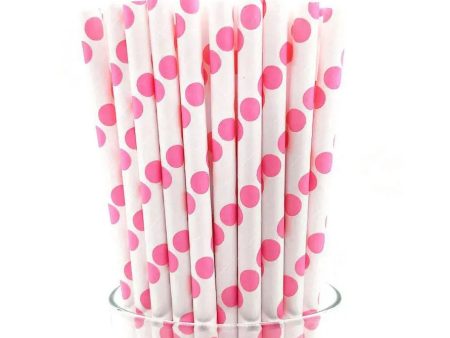 Hot Pink Spot Paper Straws - 25 Pkt Discount