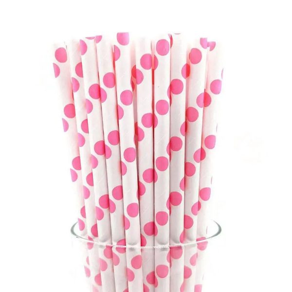 Hot Pink Spot Paper Straws - 25 Pkt Discount