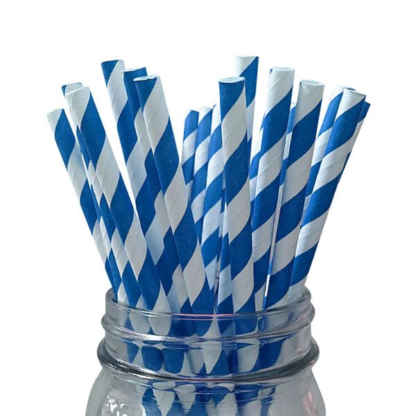 Blue Striped Paper Straws - 24 Pkt on Sale