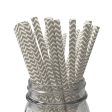 Grey Chevron Paper Straws - 25 Pkt Supply