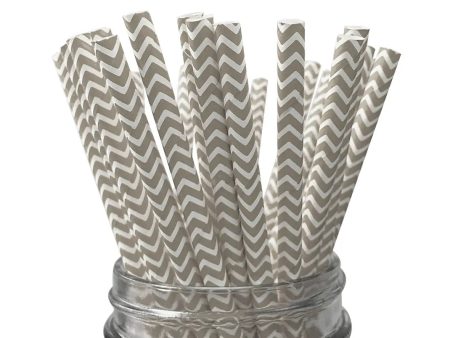 Grey Chevron Paper Straws - 25 Pkt Supply