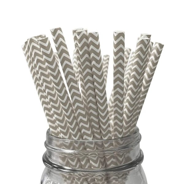 Grey Chevron Paper Straws - 25 Pkt Supply