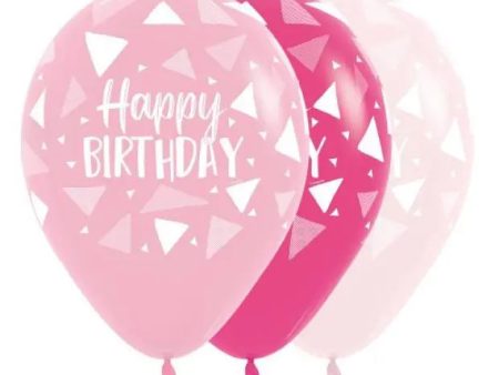 Happy Birthday Triangles Pink Balloon - 6 pack For Cheap