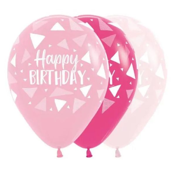 Happy Birthday Triangles Pink Balloon - 6 pack For Cheap