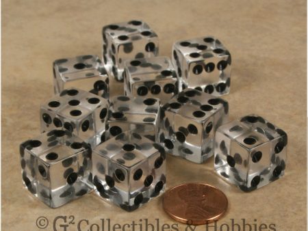 D6 16mm Transparent Clear with Black Pips 10pc Dice Set Hot on Sale