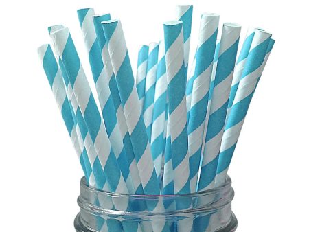 Light Blue Stripe Paper Straws - 24 Pkt Hot on Sale