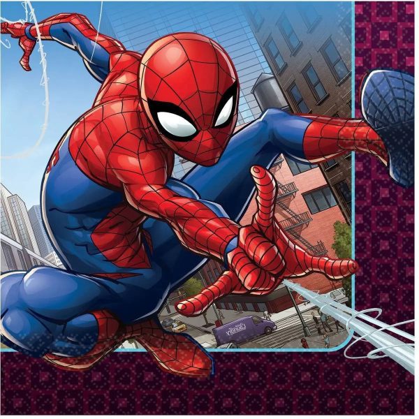 Spiderman Webbed Napkins - Lunch 16 Pkt Supply