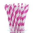 Bright Pink Stripe Paper Straws - 24 Pkt Cheap