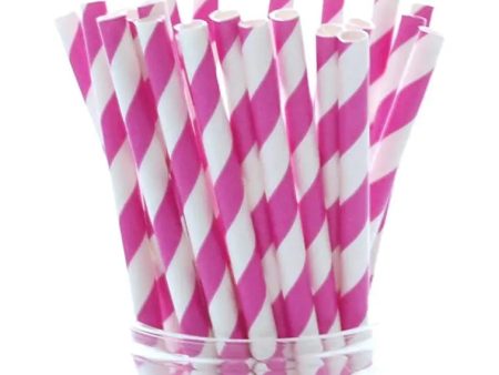 Bright Pink Stripe Paper Straws - 24 Pkt Cheap