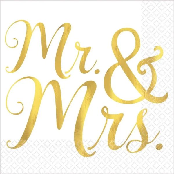 Mr & Mrs Wedding Napkins - Beverage 16 Pkt Online now