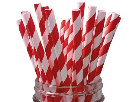 Red Striped Paper Straws - 24 Pkt For Cheap