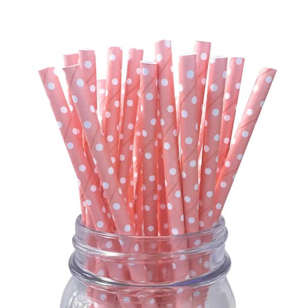 Pink Swiss Dot Paper Straws - 25 Pkt For Cheap